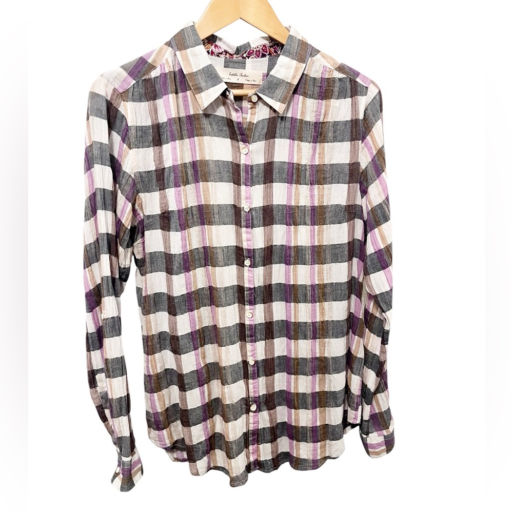 Anthropologie Isabella‎ Sinclair Atlay Plaid Flannel Button Down Shirt Large